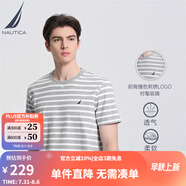 諾帝卡（NAUTICA）【單件直降】男裝夏季全棉雙面布簡(jiǎn)約條紋圓領(lǐng)短袖T恤男TE3222 灰色0GH（232） 2XL