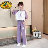 G.duck女童運動(dòng)套裝2025新款洋氣兒童時(shí)髦潮短袖休閑童裝夏季夏裝中大童 R兔-紫色套裝 150 cm