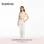 bebe夏季系列女士氣質(zhì)鏤空微喇修身長款牛仔褲211001 本白 L