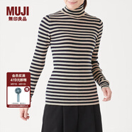 無(wú)印良品 MUJI 女式  羅紋高領(lǐng)毛衣 W9AA870 長(zhǎng)袖針織衫 燕麥色X橫條 S