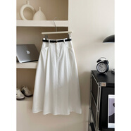 jane Deiune復古日韓系工裝洗水棉百褶半身裙女夏中長(cháng)款洋氣質(zhì)遮胯休閑a字裙 白色 均碼