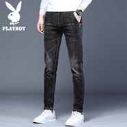 花花公子（PLAYBOY）牛仔褲男2025年秋冬季潮流修身彈力長褲子男褲 黑色 32