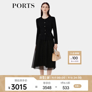 PORTS寶姿女裝秋季新款商務(wù)通勤裝飾紐扣優(yōu)雅連衣裙ALP9D 黑色 XS (2)