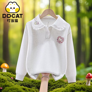 叮當貓女童衛衣秋季娃娃領(lǐng)新款中大童繡花洋氣女孩寬松兒童打底衫 淺灰色 150 【建議56-72斤】