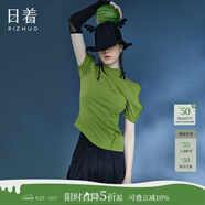 日著(zhù)設計師品牌2024年夏季新款高級感小眾修身上衣綠色短袖T恤女 童年綠 M