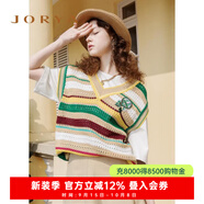 卓雅周末（JORYA weekend）23春季新款撞色條紋鏤空刺繡馬甲針織衫EJWDAQ96 卡其黃 S