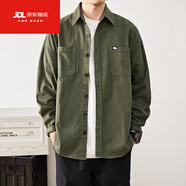 森馬早春秋日系簡(jiǎn)約復古長(cháng)袖襯衫男士潮牌寬松襯衣港風(fēng)休閑夾克外套男 6692軍綠色 M