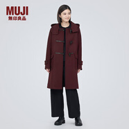 無(wú)印良品（MUJI）女式羊毛混牛角扣大衣長(zhǎng)款連帽毛呢呢子外套秋冬季外衣女裝 深紫紅色 M (160/84A)