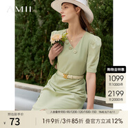 AMII夏季新款泡泡袖連衣裙女通勤斜V領(lǐng)赫本裙法式裙子小黑裙12230067 抹茶綠 XS 150/76A