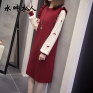 水畔衣人高檔微胖遮肉法式甜美裙子女大碼2025春秋裝毛衣針織裙遮肚連衣裙 紅色 XL (建議100-125斤)