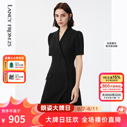 朗姿【尖貨補(bǔ)單】醋酸黑色泡泡袖抽褶西裝連衣裙夏新款氣質(zhì)收腰裙子女 黑色3 M 160/80A