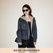 仿佛FF仿佛2024年新款灰色毛呢外套女復古短款連帽可拆卸設計感 青色 超薄款 暗群青色 S (160)