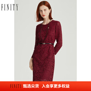 菲妮迪（FINITY）春秋淑女風(fēng)圓領(lǐng)蕾絲鏤空百搭減齡中長(cháng)款連衣裙 丹紅色 M