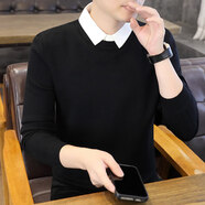 利郎男士假兩件毛衣襯衫領(lǐng)2025新款春秋冬季中青年針織保暖打底衫 黑色 黑色 3XL