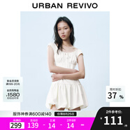 UR2025春季新款女裝撞色蕾絲飄帶U領(lǐng)無(wú)袖修身連衣裙UYY750014 米黃 (偏短) XS