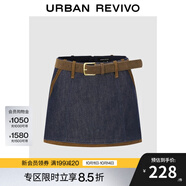 UR【HOT】2025秋季新款女裝撞色邊腰帶裙褲牛仔短褲UWU850007 藍(lán)色 27