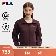 FILA 斐樂(lè )官方短款外套女秋季新款時(shí)尚刺繡開(kāi)衫衛衣夾克上衣 檀棕色-BN S