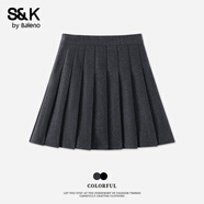 班尼路裙子女裝半身裙春秋裝夏季2026新款時(shí)尚黑色毛呢高腰a字百褶傘裙 深灰1#純色 【柔軟細膩】 M