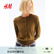 H&M女裝毛針織衫秋季薄款時尚法式慵懶短款打底衫m(xù)iu系開衫0579541 橄欖綠 XL 170/116