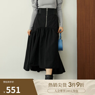 SNIDEL秋冬純色高腰拉鏈不規(guī)則下擺百褶半身裙SWFS235007 黑色 M (1)