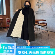 暖冬鴨鴨白鴨絨羽絨服內(nèi)膽毛呢外套女中長(zhǎng)款2024冬季新款寬松加厚呢子大衣 黑色(內(nèi)襯90白鴨絨) 不起球不跑 S 建議90-110斤
