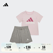 adidas男女嬰童休閑簡(jiǎn)約舒適短袖套裝夏季阿迪達(dá)斯官方輕運(yùn)動(dòng)   清澈粉/舊紫紅色/中麻灰   98