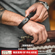 馬登福叔 美式復(fù)古925純銀簡(jiǎn)約長(zhǎng)款項(xiàng)鏈男女阿美咔嘰潮流百搭工裝吊墜配飾 植鞣牛皮燙金手環(huán)（黑色）