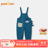 博睿恩男女寶寶背帶褲秋季卡通連體褲子兒童個(gè)性洋氣小童外出褲 學(xué)院藍(lán)（加絨款） 80