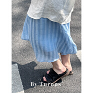 BOY BY BOYBy turnns｜波子汽水｜松緊腰文藝浪漫綁帶半身裙亞麻輕透長(cháng)裙 水藍色 S