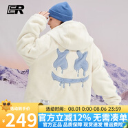 ER【張澤禹同款】兩面穿仿羊羔毛絨男士外套男女同款連帽保暖厚棉衣 白色 S碼-165/60kg