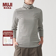 無(wú)印良品 MUJI 女式 彈力羅紋編織 高領(lǐng)長(cháng)袖T恤 BBM01A1A 深灰色條紋 L