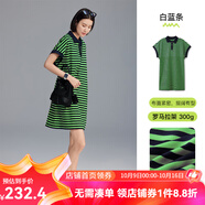 雲上生活【海軍連衣裙】polo領(lǐng)條紋寬松直筒裙L9719SX 綠藍條 300G羅馬拉架 M (身高150-160cm，體重110以?xún)?