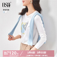 歐莎（OSA）白色印花長(zhǎng)袖t恤女衣服23年新款打底衫時(shí)尚內(nèi)搭體恤上衣 白色 S