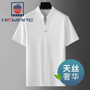 AEMAPE蘋(píng)果天絲 V領(lǐng)T恤男夏季薄款單?？垡r衫體恤男抗皺垂感上衣男裝 白色【天絲】 4XL