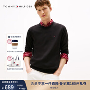 TOMMY HILFIGER【柔軟純棉】25秋冬男撞色條紋學院風針織衫/情侶款純色毛衣 【純色繡標毛衣】經(jīng)典黑BDS M （推薦：135-150斤）