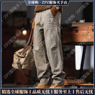 Ipenta品牌男士工裝褲男高端潑墨刺繡復(fù)古秋季寬松水洗純棉休閑褲長褲 煙灰色 S 適合90-110斤
