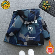 G.duck小黃鴨男童外套秋冬裝兒童棉服男孩迷彩夾克加絨加厚小童寶寶棉衣 涂鴉蜘蛛-軍綠色【升級加絨加厚】 140 建議身高130-140cm年齡7-10歲