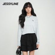 Jessy line杰茜萊條紋顯瘦長(cháng)袖針織衫女2025秋新款打底圓領(lǐng)上衣 條紋 L