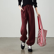 索菲絲爾（SOFSIL）含棉燈籠運動(dòng)束腳褲女2025秋季時(shí)尚寬松女式休閑衛褲女褲子 暗紅 26