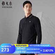 雅戈爾（YOUNGOR）長袖POLO衫男翻領(lǐng)胸前繡花純棉面料手感柔細(xì)膩透氣性好POLO衫 VLPC505999ACA黑色 2XL
