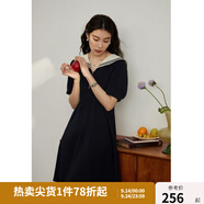 獨束大碼女裝【長短款】海軍風(fēng)撞色減齡連衣裙女夏新款微胖mm裙子 短款 L