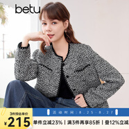 百圖betu女裝春季新款短外套高級感小香風(fēng)長袖毛呢外套女2401T40 黑色 M