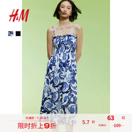 H&M女裝背心吊帶連衣裙夏季無(wú)袖修身收腰露背海洋印花長(cháng)裙1221999 白色/藍色花卉 S 160/88