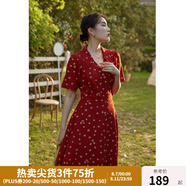 獨(dú)束大碼女裝法式小翻領(lǐng)連衣裙女夏季新款遮肉顯瘦雪紡裙子 紅色(dy) XL