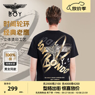 BOY LONDON【時(shí)光輪環(huán)】短袖男女同款秋季老鷹光環(huán)黑色T恤N01902 黑色 L