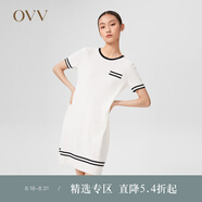 OVV2022春夏新款女裝經(jīng)典撞色真絲羊毛時尚A字短袖針織連衣裙 米白02 M