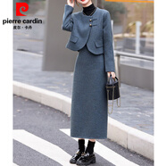 皮爾卡丹法式氣質(zhì)小香風(fēng)毛呢套裝裙女2025年秋冬季新款名媛時(shí)尚兩件套 灰色 XL