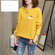 啄木鳥(niǎo)（TUCANO）純棉T恤女長(cháng)袖2025秋季新款寬松大碼百搭洋氣減齡打底遮肚上衣服 黃色【小白云彩虹字母】 3XL(建議180斤-210斤)