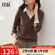 歐莎（OSA）小香風假兩件黑色針織衫女外穿秋季2025年新款打底上衣 咖啡色A S