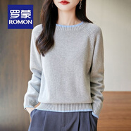 羅蒙（ROMON）秋冬純棉線(xiàn)長(cháng)袖百搭女圓領(lǐng)加厚毛衣套頭韓版寬松簡(jiǎn)約全棉線(xiàn)上衣女 淺灰色 XL  130-150斤